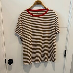 Vineyard Vines Brown and White Striped Tee with Red Collar size 2XL